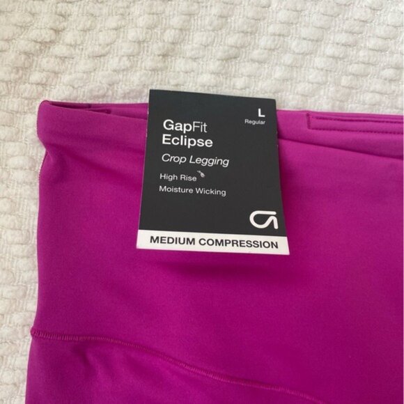 NWT GapFit Eclipse High Rise Magenta Crop Leggings Size L Stretchy Breathable - Picture 4 of 7